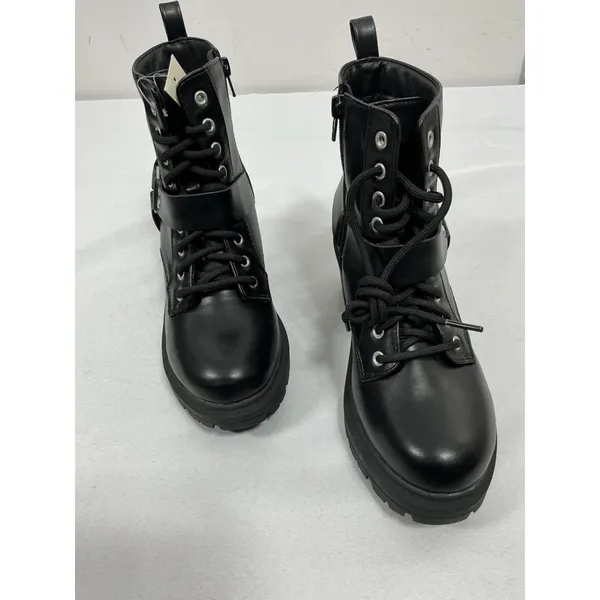 Womans NWT NOBO Ankle Moto Boots Size 7.5 Black Chunky Heel Lace Up Side Zip - Image 8