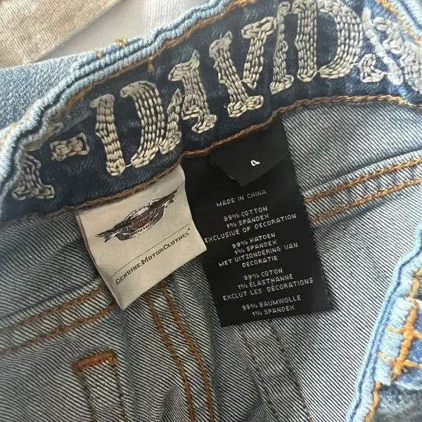 Harley-Davidson y2k denim distressed mini skirt embellished cutoff size 4 - Image 3