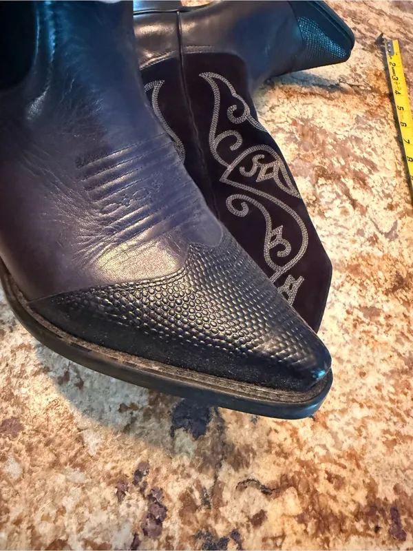 Nine West Black Leather Western Cowboy Boots Womens Size 7M Embroidered Mid Calf - Image 5
