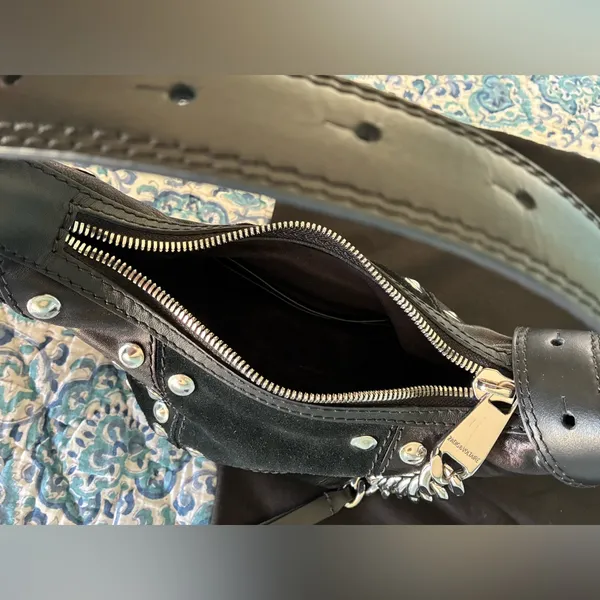 Zadig & Voltaire Black Leather Le Cecilia Patchwork Silver Studded Shoulder Bag - Image 14