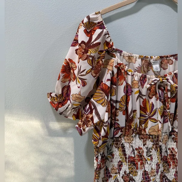 Cato Floral Mini Dress - Brown and Cream - Image 3