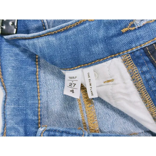 LOFT Womens High Rise Flare Jeans Raw Hem Size 27 Medium Wash Y2K Denim Fall - Image 4