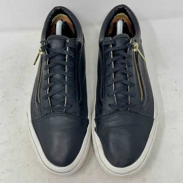 Vans Black Leather Side Zip Low Sneakers Womens 7.5 Mens 6 - Image 2