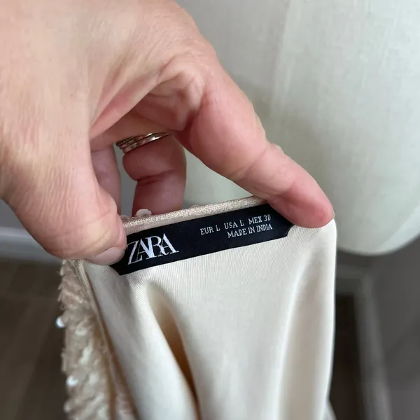 Zara Light Beige Sequin Mini Wrap Dress Party Cocktail Holiday Size‎ L - Image 6