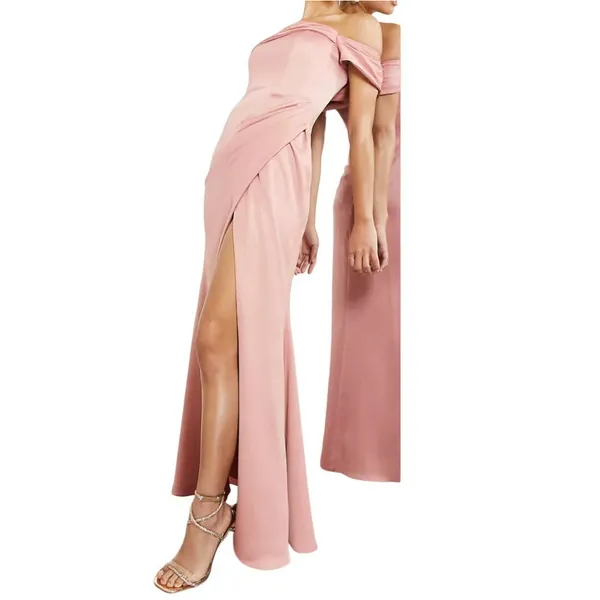 ASOS Edition Satin Bardo Drape Wrap Maxi Dress in Dusky Rose, Size 0​​​​​​​​ - Image 2