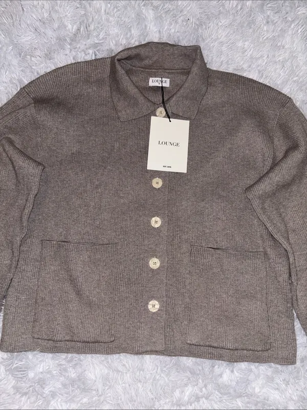 LOUNGE Knitted Oversized Shirt - Warm Grey - Image 7