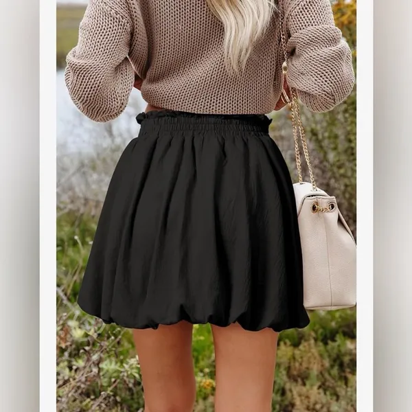 NEW Black Cotton Blend Bubble Pockets Y2K Built in Shorts Mini Skirt L - Image 2