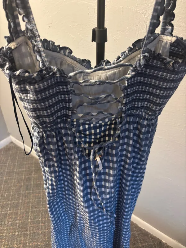 Free People cottage core picnic feminine romantic gingham checked dress size XL - Image 6