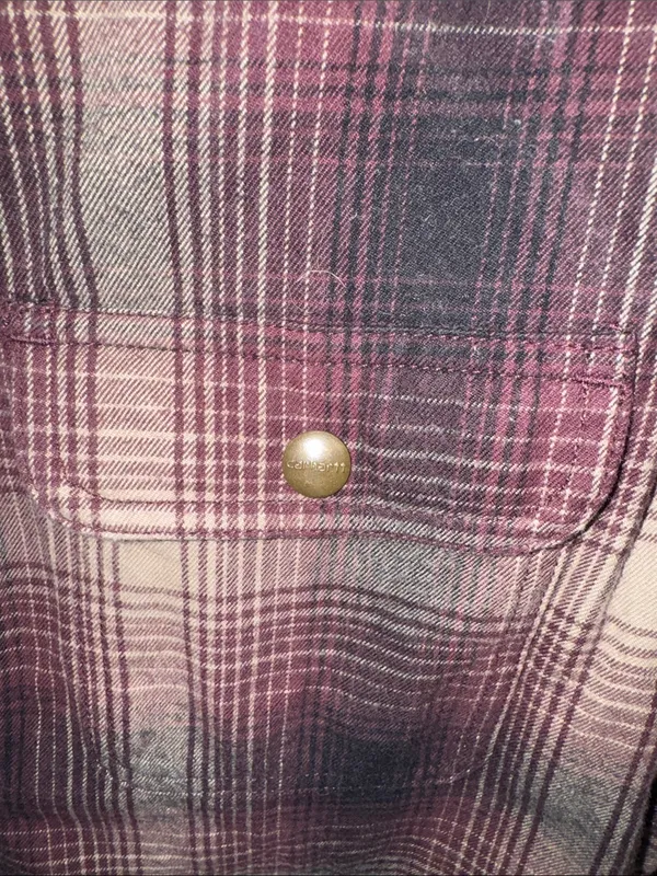 Carhartt Hubbard Sherpa Lined Burgundy and Cream Plaid Snap-Front Jacket - Image 3