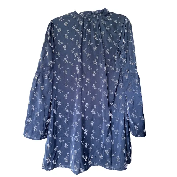 Michael Stars Blue Floral Tunic Bell Sleeve Ruffle Neck Shift Dress XS‎ - Image 4