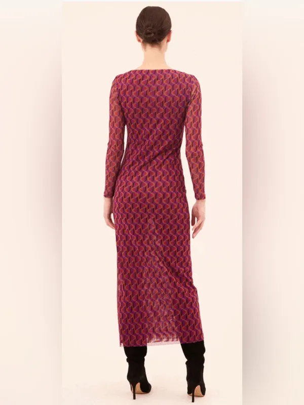 MISA Los Angeles MISA Vivian Geo Sixty Mesh Midi Dress M Retro 60’s Mod Bodycon Side Slit Autumn - Image 6