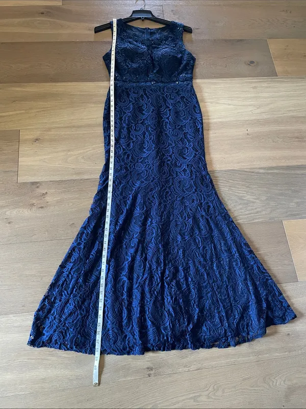CINDERELLA DIVINE Navy Blue Lace Formal Maxi Dress Size Large - Image 13