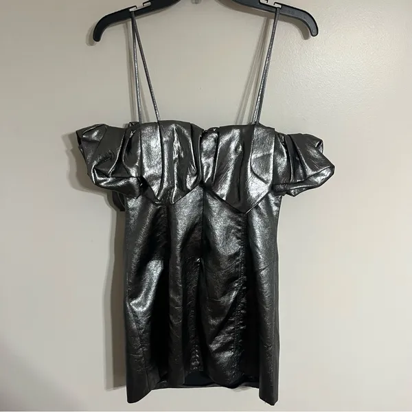 Zara Metallic‎ Silver Ruffle Off Shoulder Mini Dress NWT Size M Party Night Out - Image 10