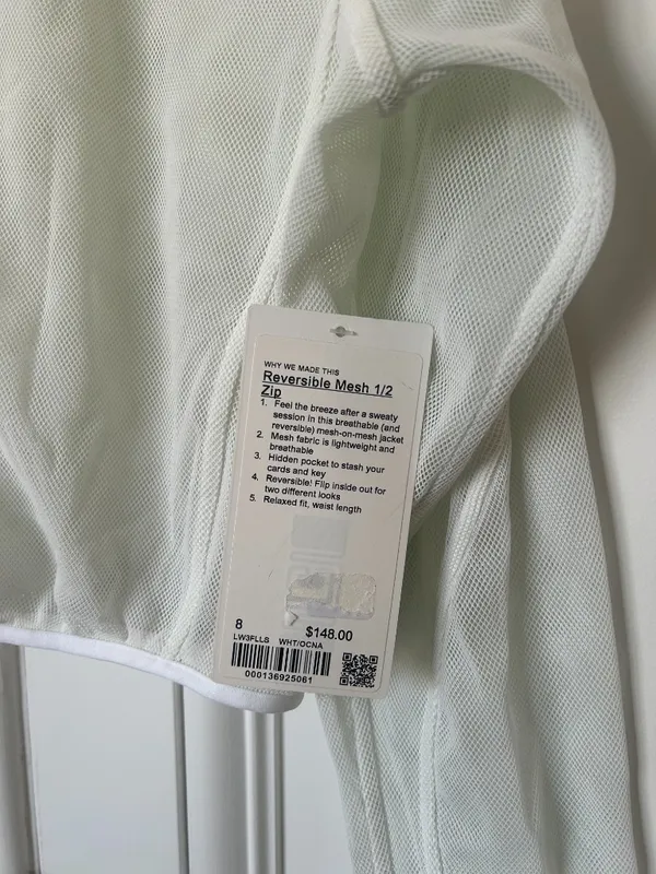 NWT Lululemon Reversible Mesh 1/2 Zip Jacket Long Sleeve WHITE - Image 8