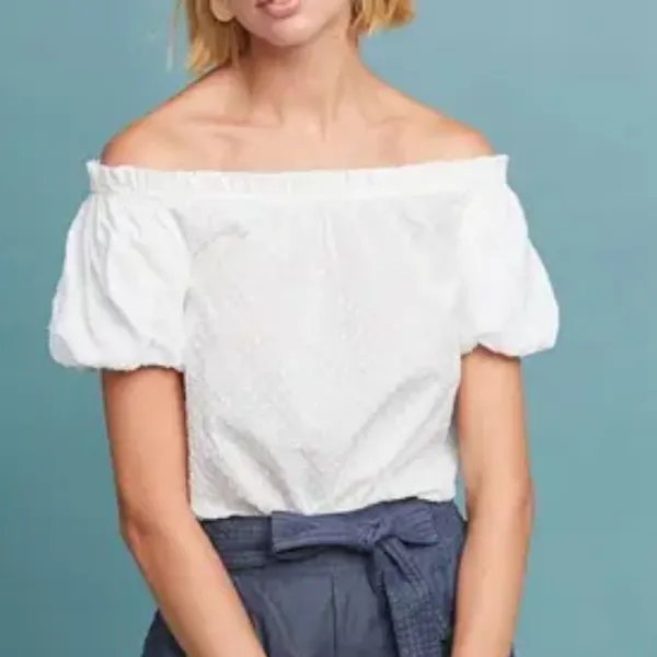 Anthropologie -1679 Maeve Sojourner Off-The-Shoulder Top‎ White Women's size 4 - Image 3