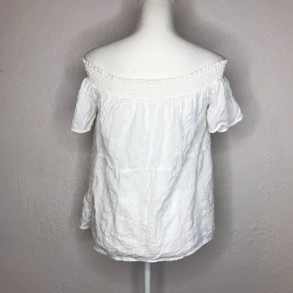 Anthropologie‎ Women's Cotton Lucille Off-The-Shoulder White Button Blouse XS - Image 3