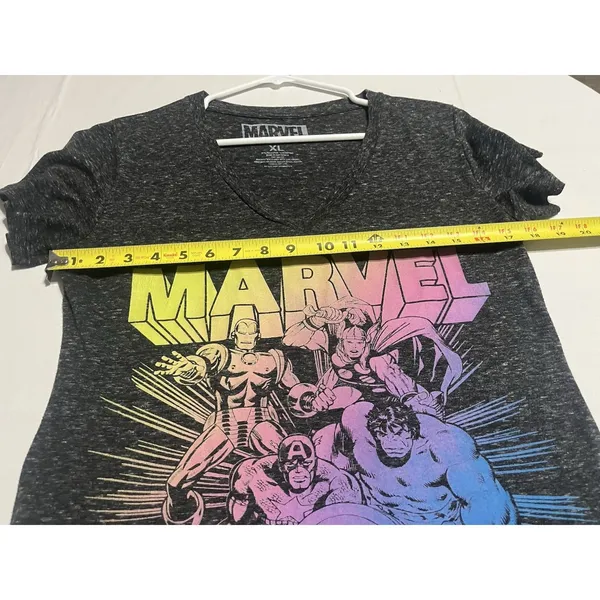 Marvel Avengers Graphic Black Gray V-Neck Short Sleeve T-Shirt Women XL - Image 6