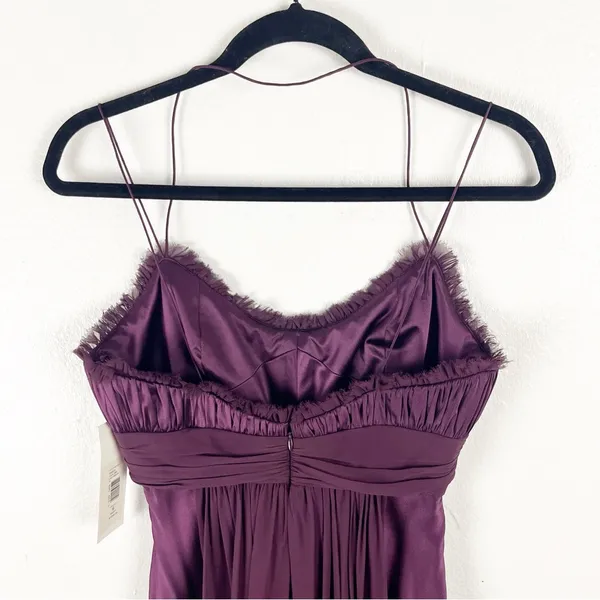 BADGLEY MISCHKA 100% Silk Burgundy Embellished Bodice Shoulder Cover Dress 6 - Image 11