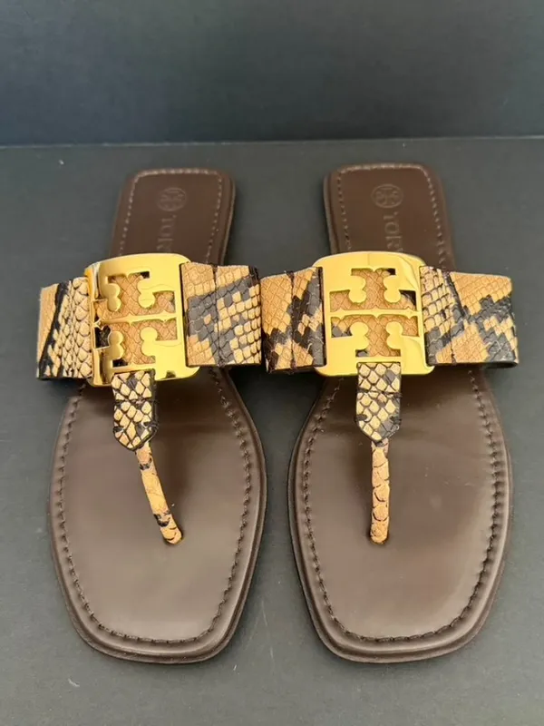 Tory Burch Georgia Leather Tong Sandal Pale Desert Size 7.5B - Image 2