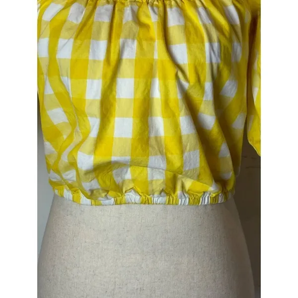 Color Me Courtney Shirt Women Small Yellow White Gingham Cropped Kris Top Boho‎ - Image 9