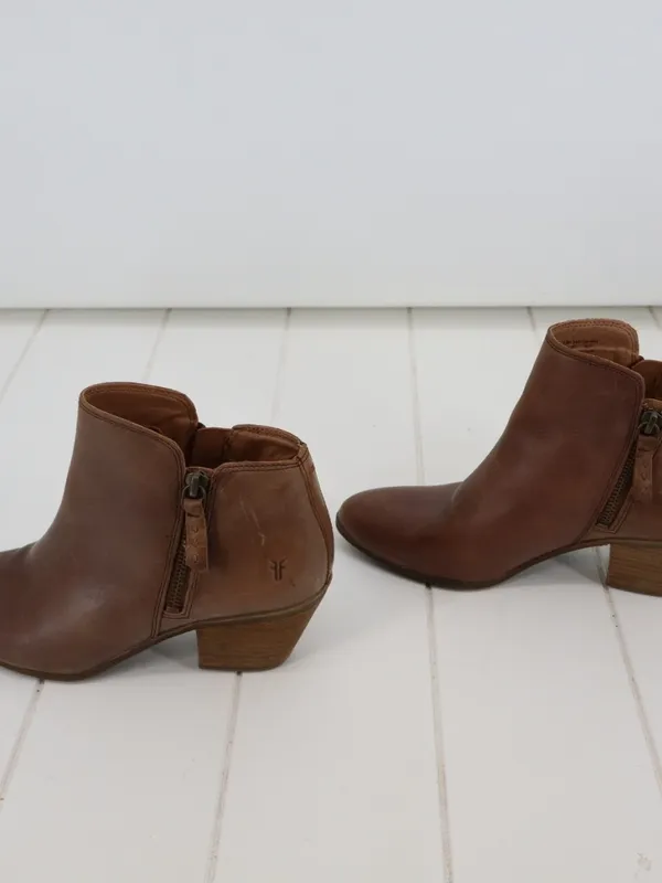 Frye Judith Double Zip Leather Ankle Boots 6.5M Brown Western Boho Block Heel - Image 5