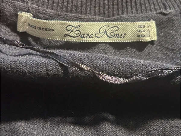 Zara Knit Cardigan Sweater Womens Small Navy Blue Scoop Neck 3/4 Sleeve Button - Image 2