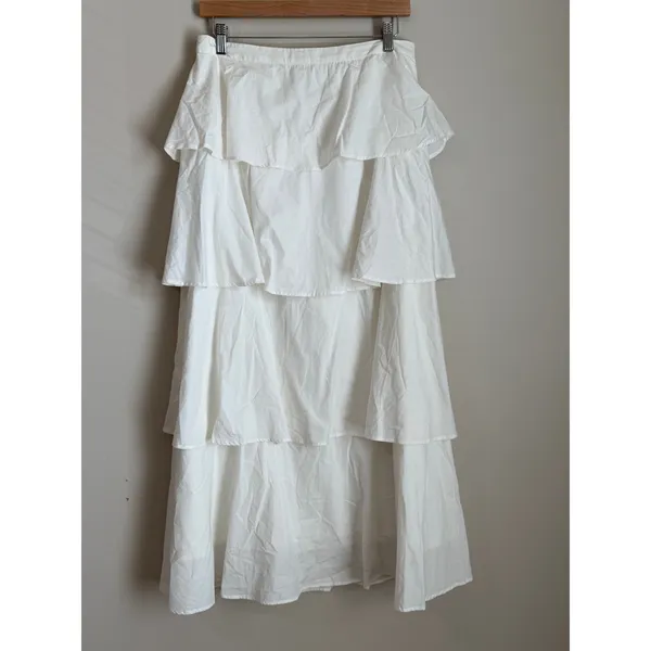 CAMI NYC Maxi Skirt Women XL White Tiered‎ Ruffle Cotton Maxi - Image 2