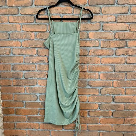 SHEIN Women's Ribbed Ruched Side Mini Dress Spaghetti‎ Straps Cocktail Green XL - Image 3