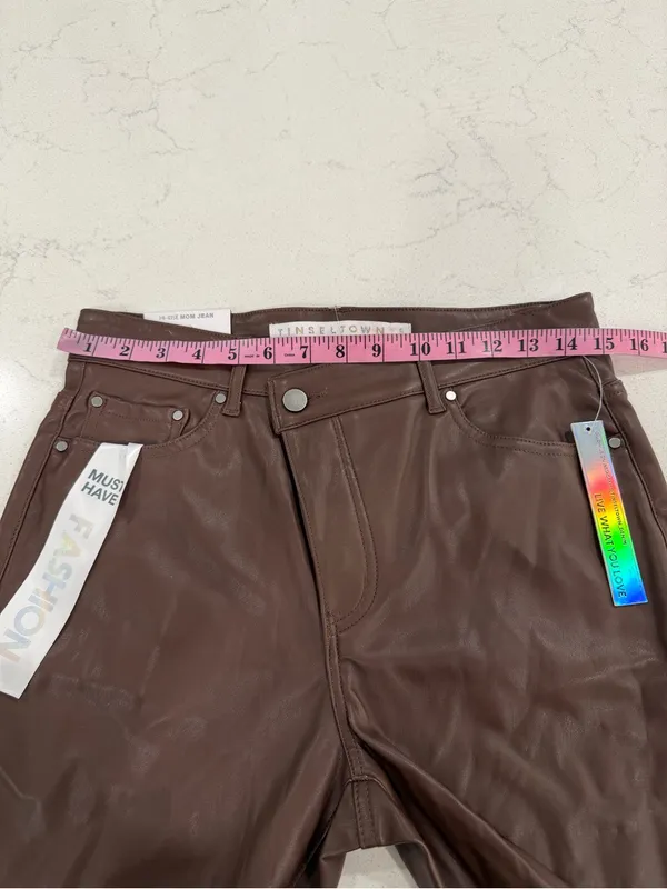 Tinseltown Brown Faux Leather Cropped Jeans - Image 9