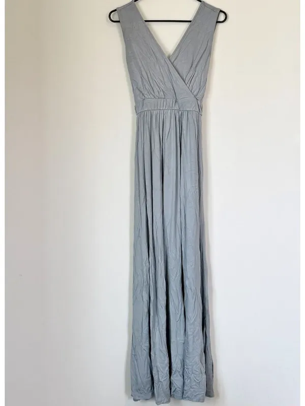 NWT Lulus Pale Dusty Blue Jersey Knit Surplice Slit Maxi Dress - Size: XL - Image 2