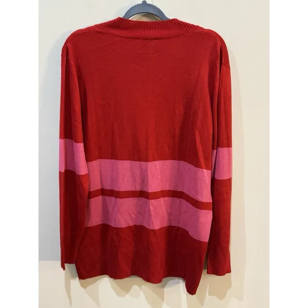 Madeleine Thompson Womens‎ Button Del Ray Cardigan Sweater Red & Pink Striped - Image 3