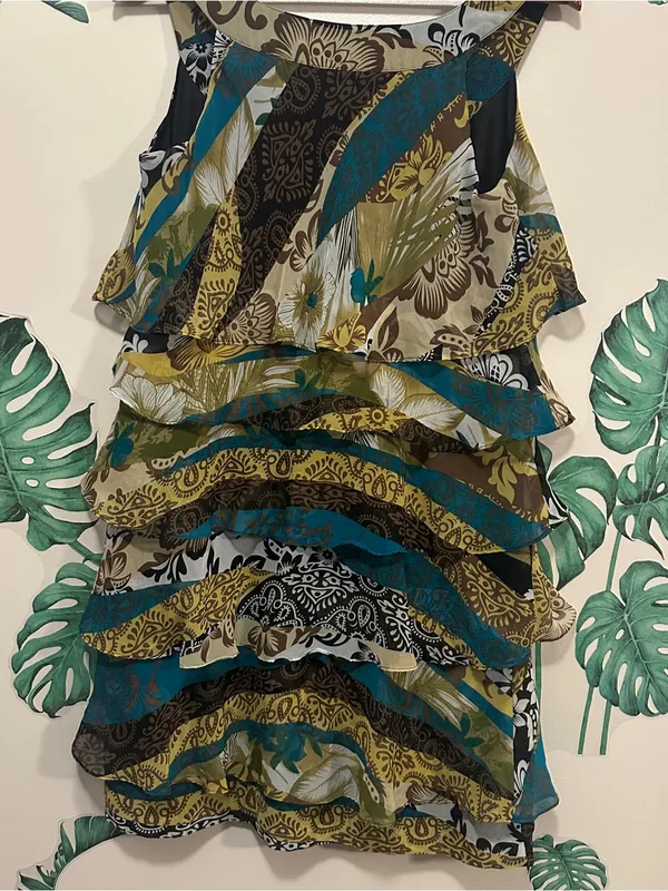Dressbarn Floral Tiered Dress in Teal, Olive & Black - Image 6