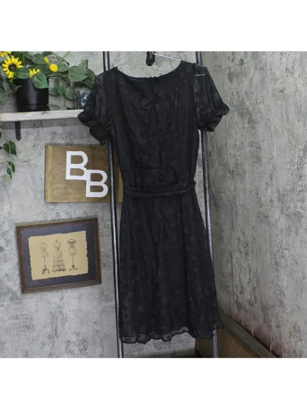 NWT Ny Collection Short Sleeve Belted Swiss Dot Dress Black Multi Circle PL - Image 4
