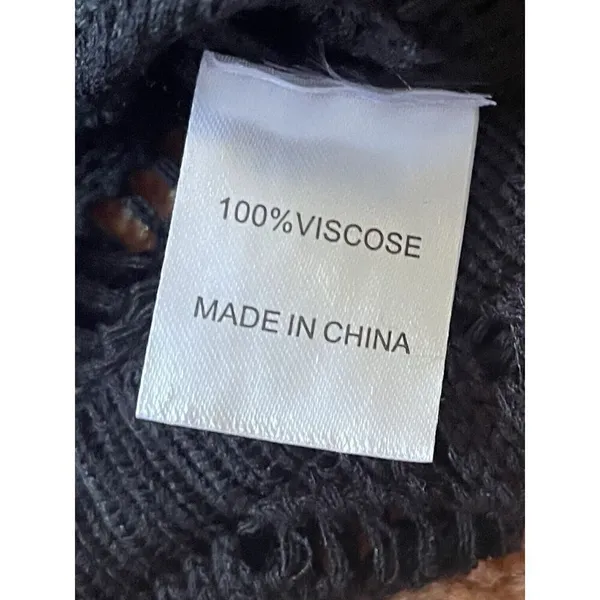 Fayenne Crochet Black Women's Long Sleeve Sweater -Mesh V-neck Size M New - Image 3
