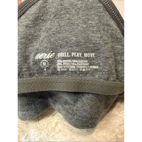 Aerie Long Line Tie Front Heather Grey Sports Bra Crop Racerback Size M - Image 3
