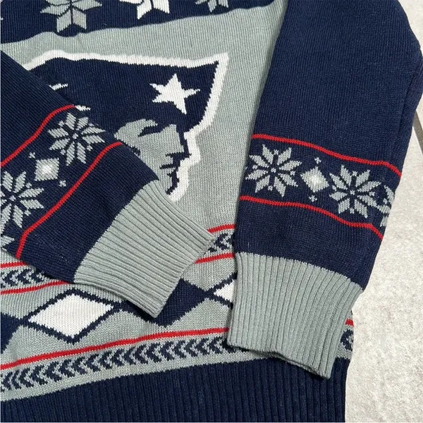 NFL V-Neck New England patriots fair isle sweater Sweater Blue and Gray small - Image 6