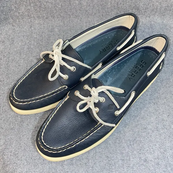 Sperry Top Sider Boat Deck Shoes Womens 9.5 M Blue Green Canvas Upper Leather - Image 2