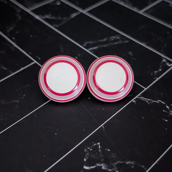 Vintage Stud Earrings Red & Off White Retro Circle 1" - Image 2