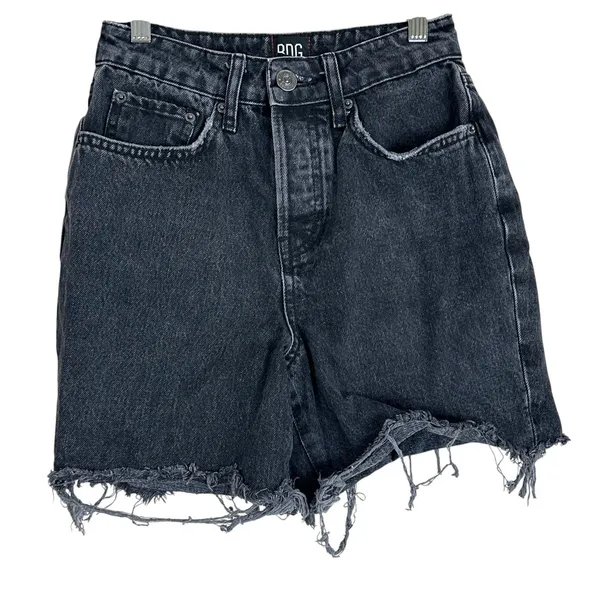 BDG Urban Outfitters Distressed Raw Hem Denim Shorts Washed Black Grunge Size 25 - Image 2