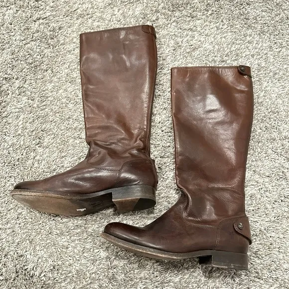 Frye Women's Brown Leather Riding Boots Knee‎ High Zip Up Casual Tall Size 7 - Image 8