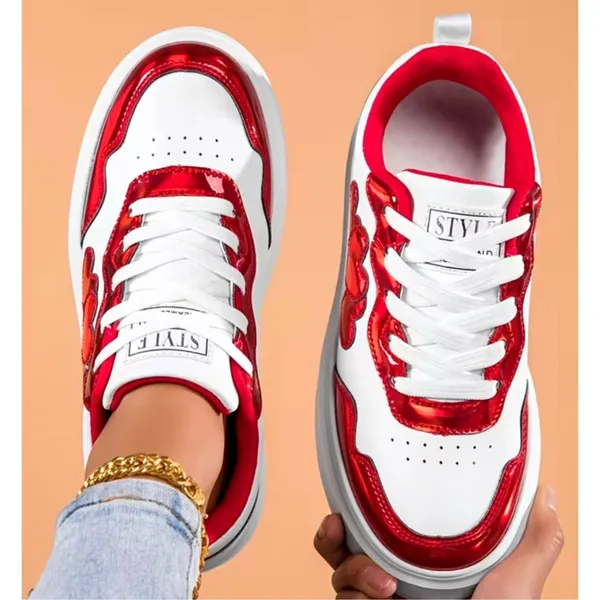 Red Heart Pattern Lightweight Sneakers Cushioned Sole 8 White - Image 7