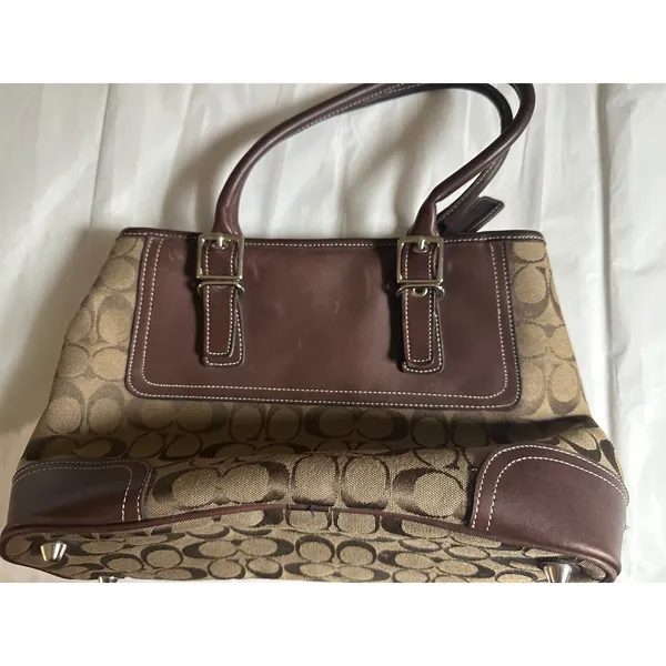 VTG Y2K Coach Signature C Canvas Leather Tote Bag Brown Tan 6366 - Image 5
