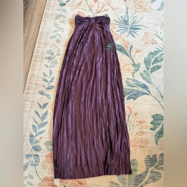 Lulu's Whimsical Beauty Dark Purple Satin Plisse Strapless Maxi Dress - Image 5