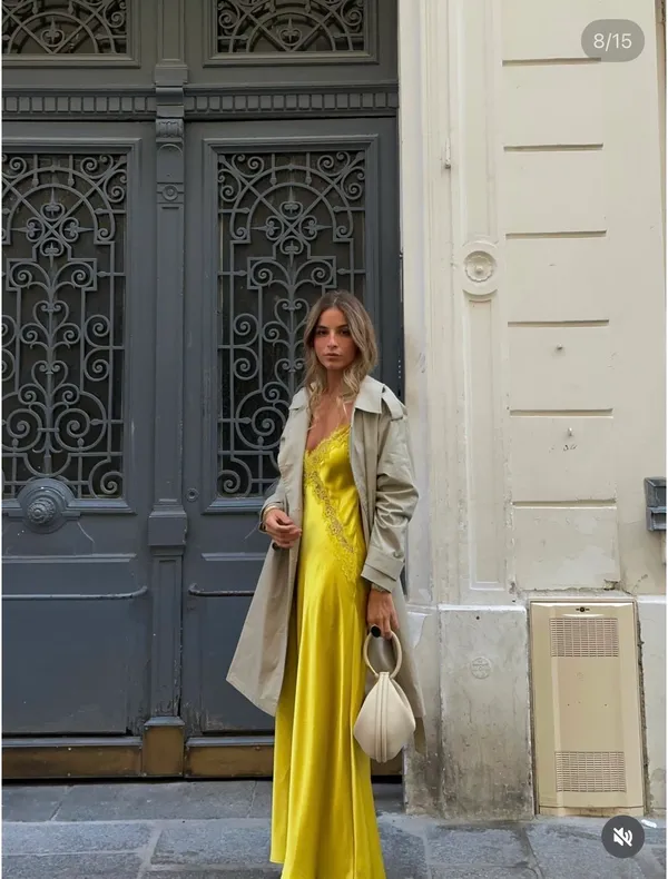 Zara Lace-Trim Slip Satin Maxi Dress in Mustard Chartreuse Yellow - Image 5