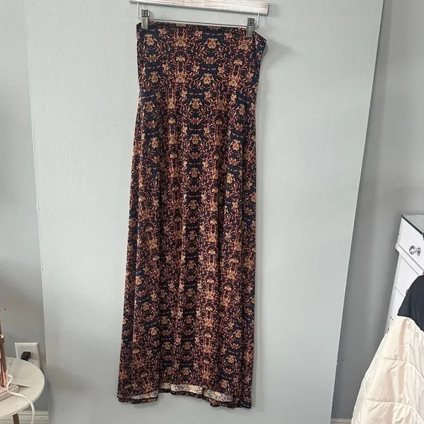 LuLaRoe Women Maxi Dress Strapless Damask Floral Print Navy Gold XXS - Image 2