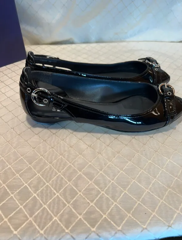 STUART WEITZMAN 8 M Chitchat Black Patent Leather Peep Toe Ballet Flats - Image 5