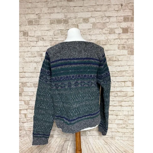 GAP 100% Wool Striped‎ Crewneck Sweater Xl Fair Isle Crop Mom Y2k - Image 2