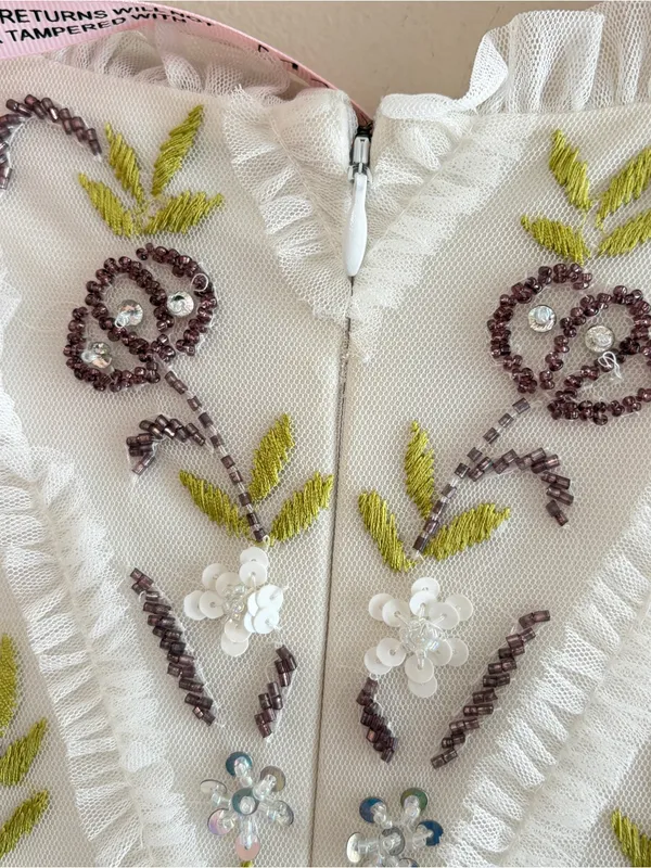 NWT MAC DUGGAL 9133 Hand-Beaded Floral Long-Sleeve Midi‎ Dress, Sz 2, IvoryMulti - Image 12