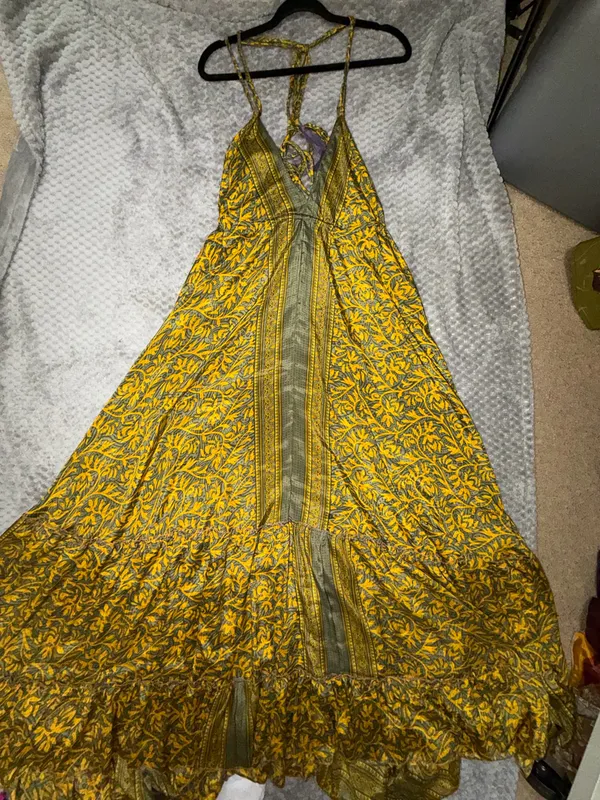 Indian Silk Halter Maxi Dress Yellow - Image 10
