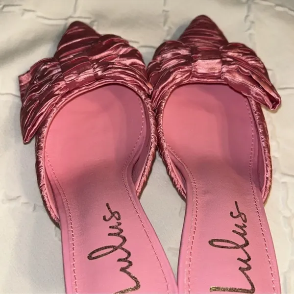 Lulus Rose Pink Satin Textured Bow High Heel Mules(Size 6) - Image 4